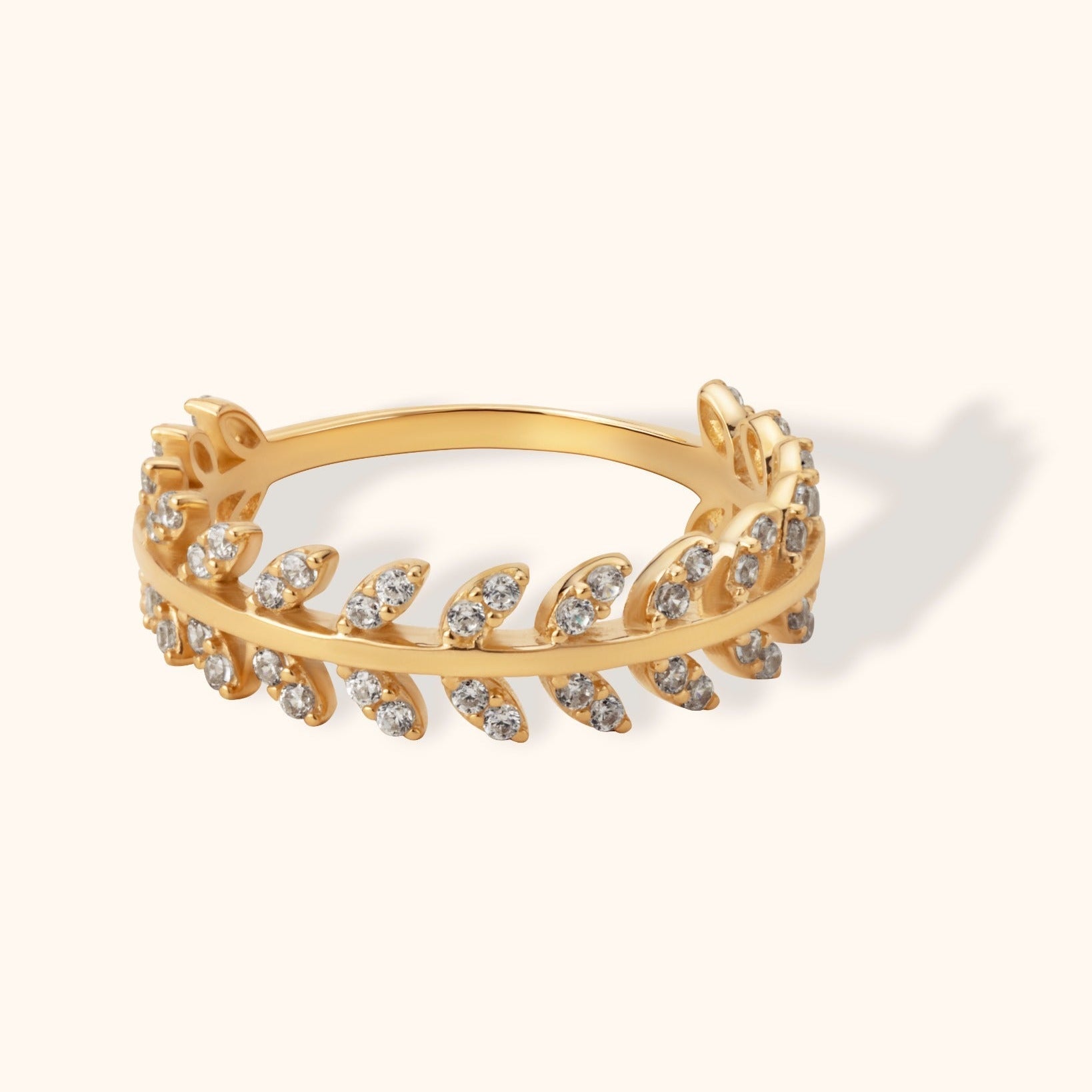14K Äkta Guld Ring Dam med Stenar – Elegant Bladring i Laurel Design för Dam - Noxlookjewelry