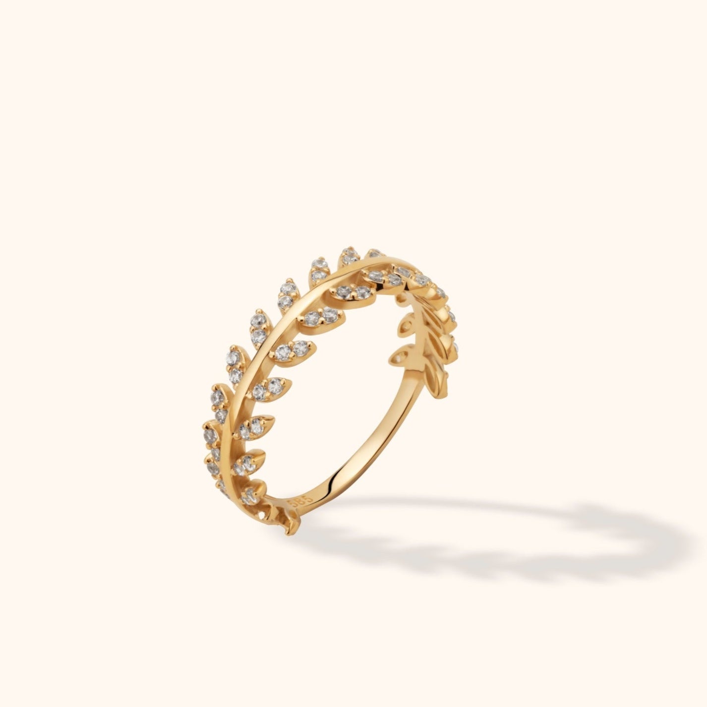 14K Äkta Guld Ring Dam med Stenar – Elegant Bladring i Laurel Design för Dam - Noxlookjewelry