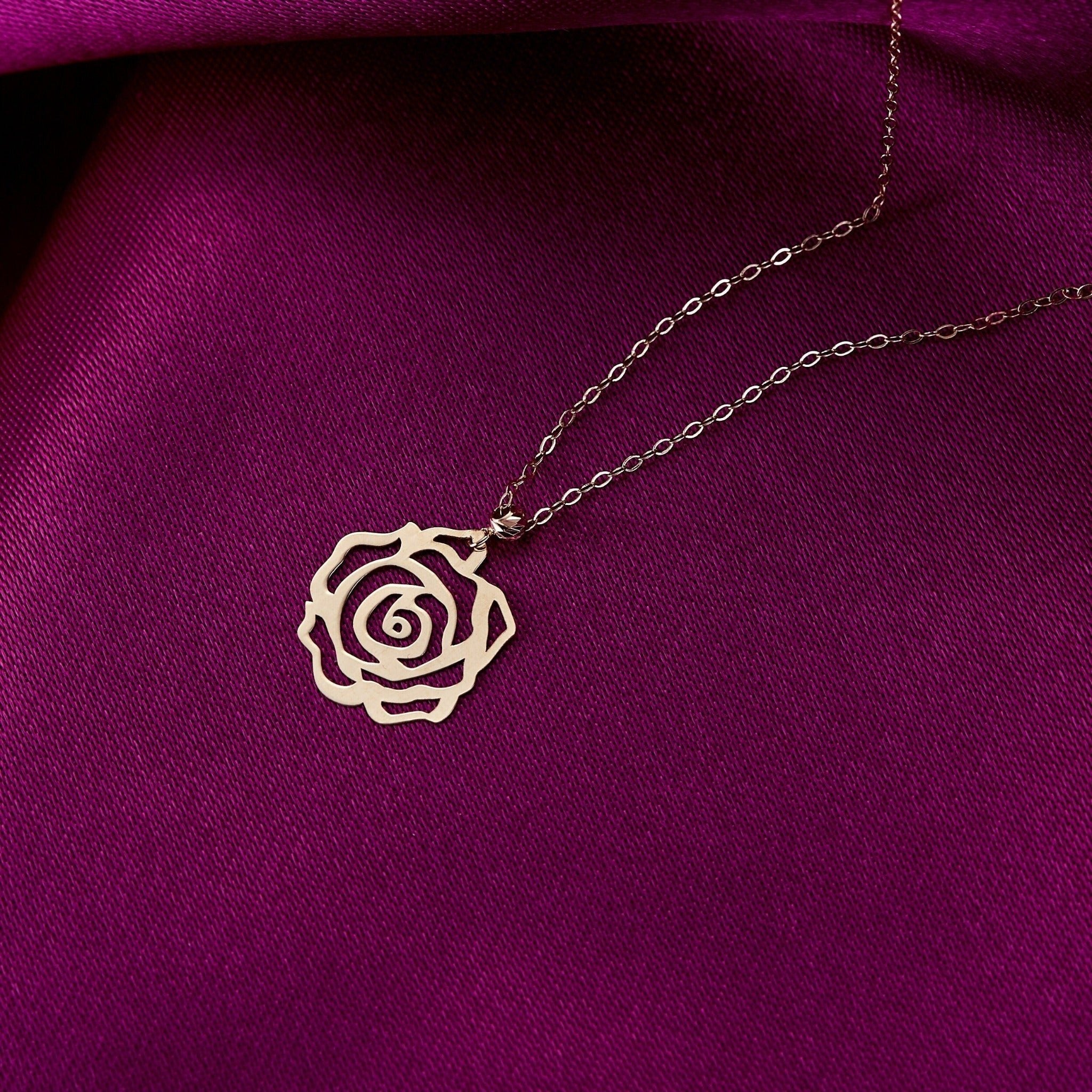 14K Äkta Guld Ros Halsband Dam – Minimalistiskt Flower Smycke - Noxlookjewelry