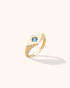 14K Äkta Guld Signetring Dam med Blå Sten – Elegant Modern Guldring - Noxlookjewelry