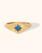 14K Äkta Guld Signetring Dam med Blå Sten – Elegant Modern Guldring - Noxlookjewelry