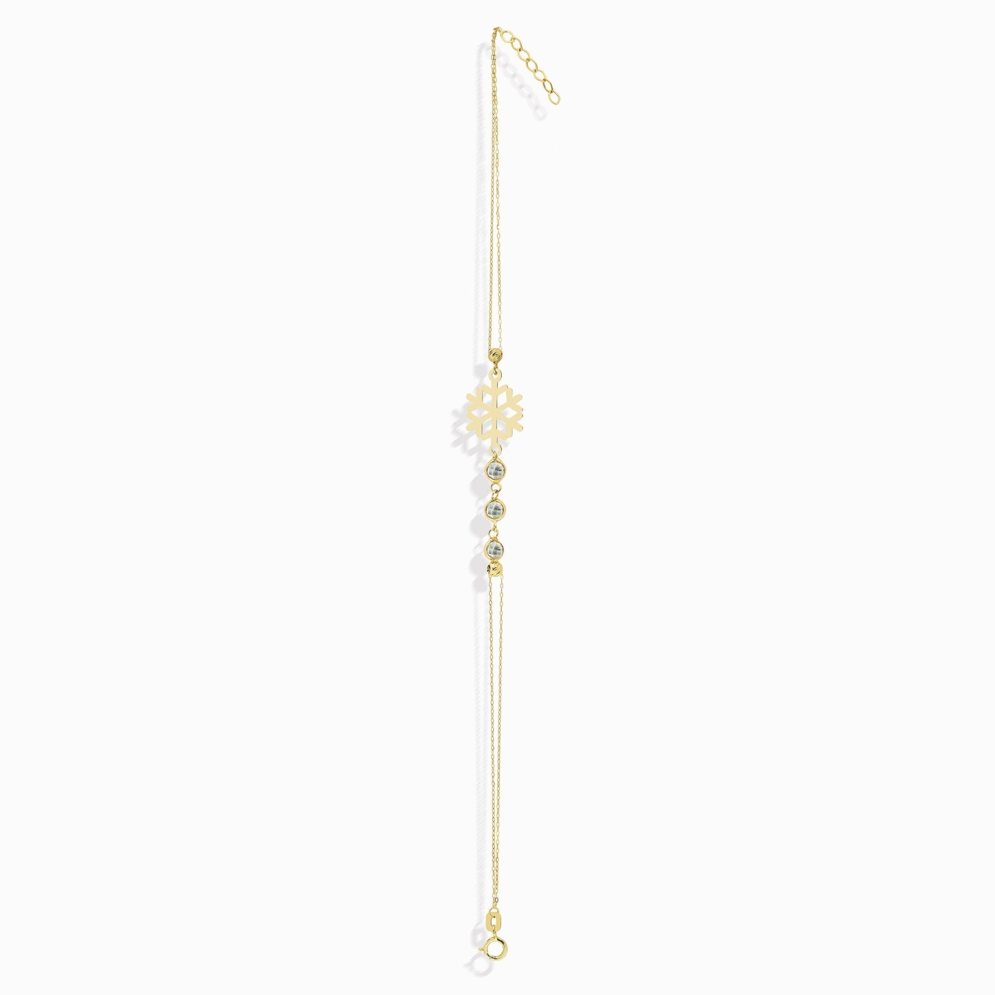 14K Äkta Guld Snöflinga Armband Dam – Tunt Guldarmband med Stendetaljer - Noxlookjewelry