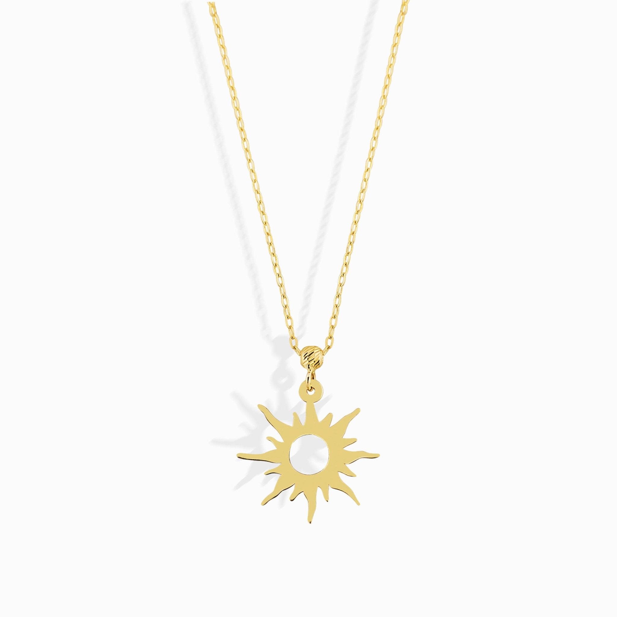 14K Äkta Guldhalsband Dam – Sol Halsband med Zirkon - Noxlookjewelry