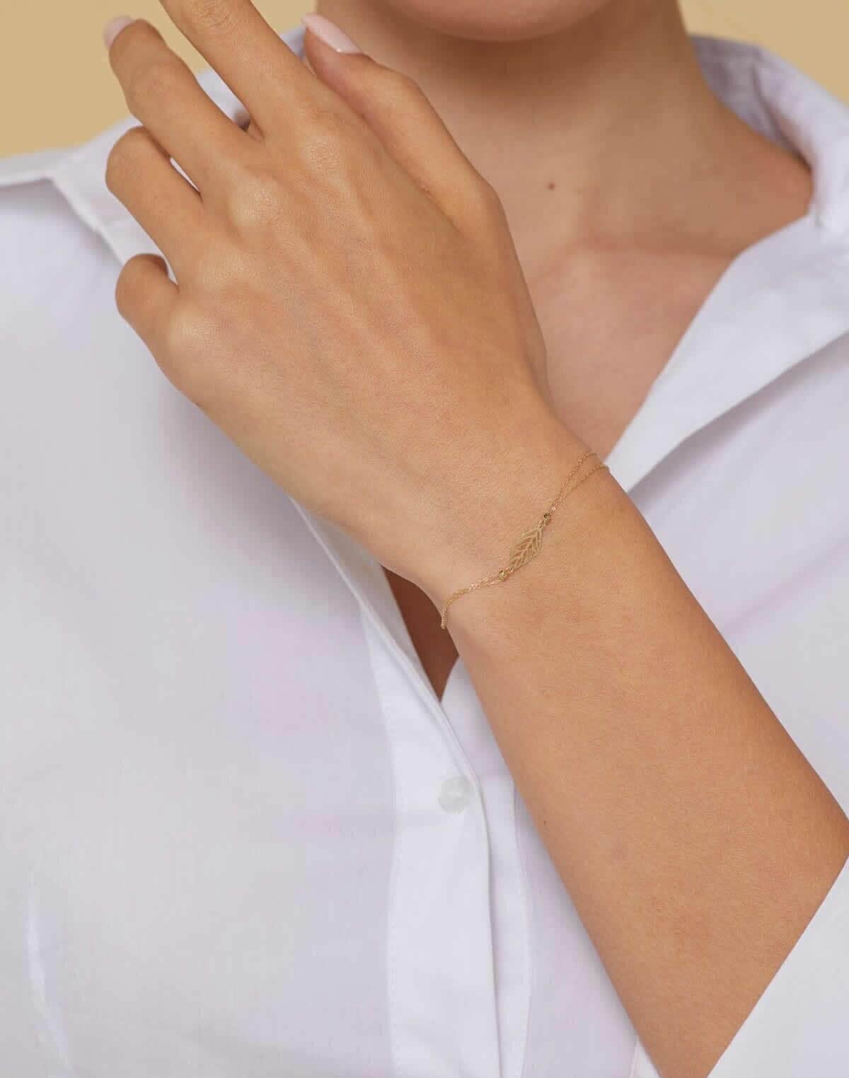 14K Guld Armband för Dam med Filigran Lövberlock och Dubbel Kedja - Noxlookjewelry