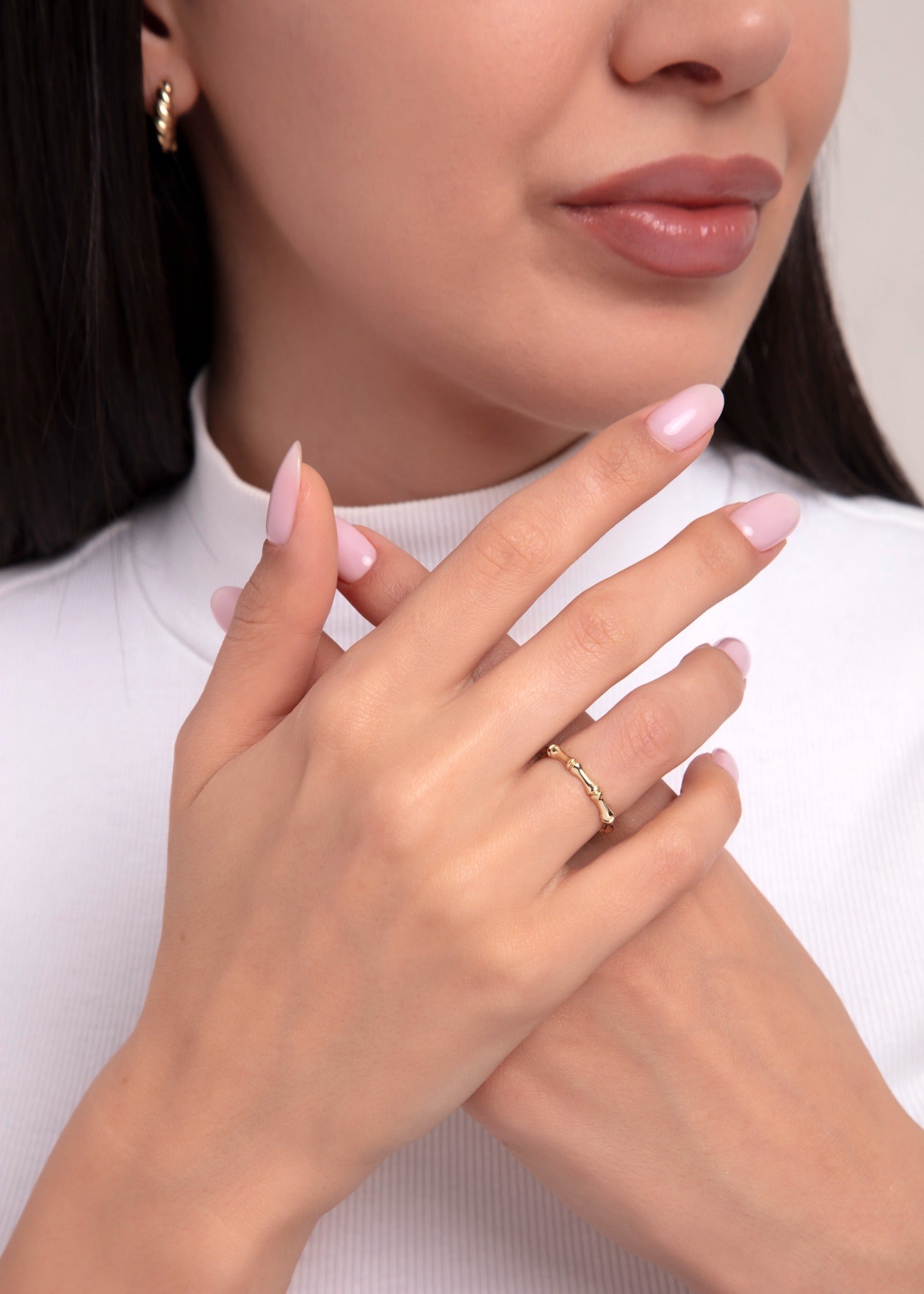 14K Guld Bambu Ring Dam – Elegant Stacking Guldring - Noxlookjewelry