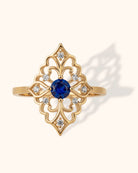 14K Guld Blå Sten Ring Dam – Vintage Filigran Guldring - Noxlookjewelry