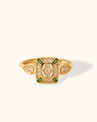 14K Guld Designring för Dam – Dekorativ Ring med Gröna och Vita Stenar - Noxlookjewelry