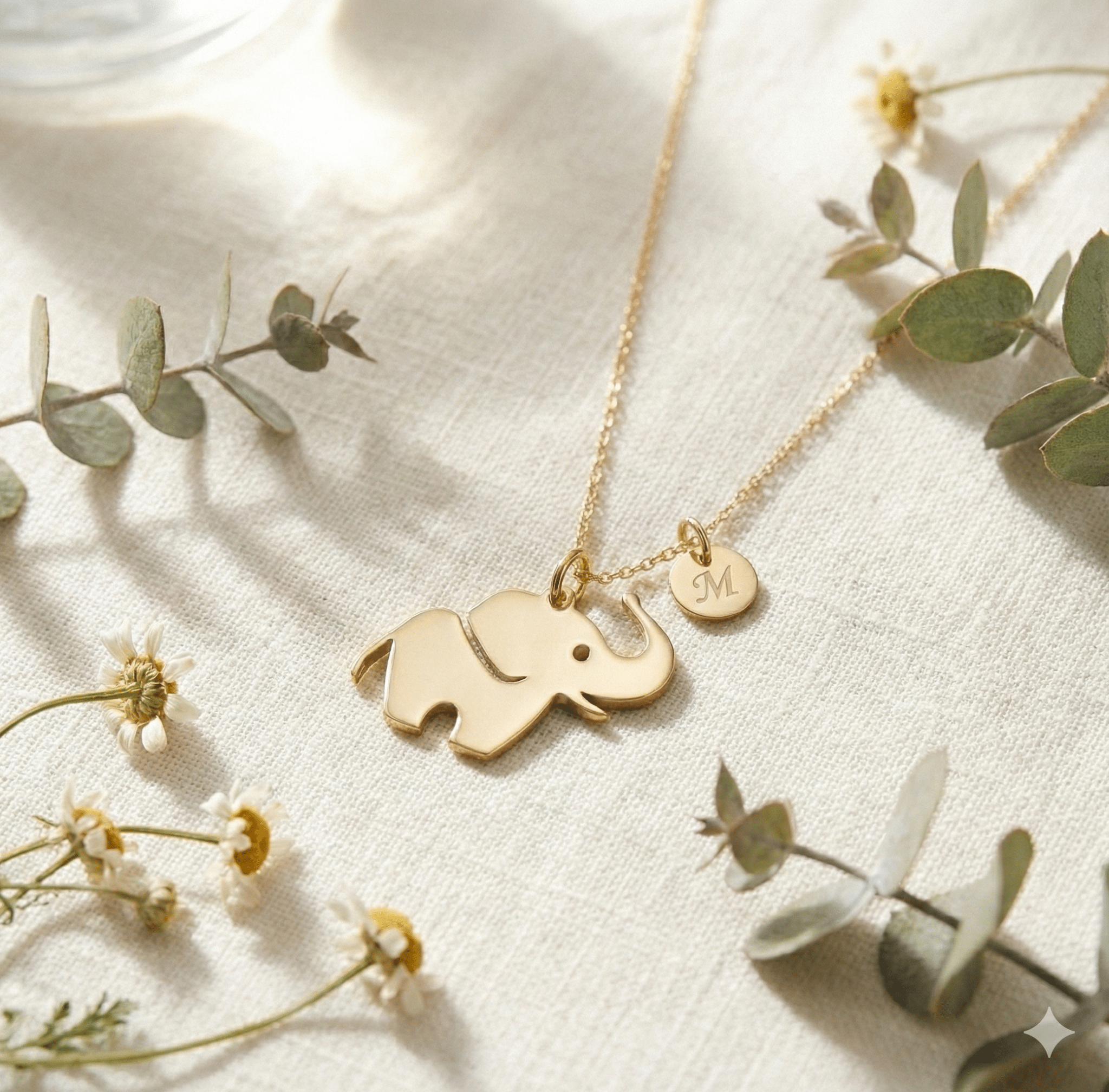 14K Guld Elefant Halsband med Personlig Bokstavsberlock - Unik Meningsfull Lyckogåva för Henne - Noxlookjewelry