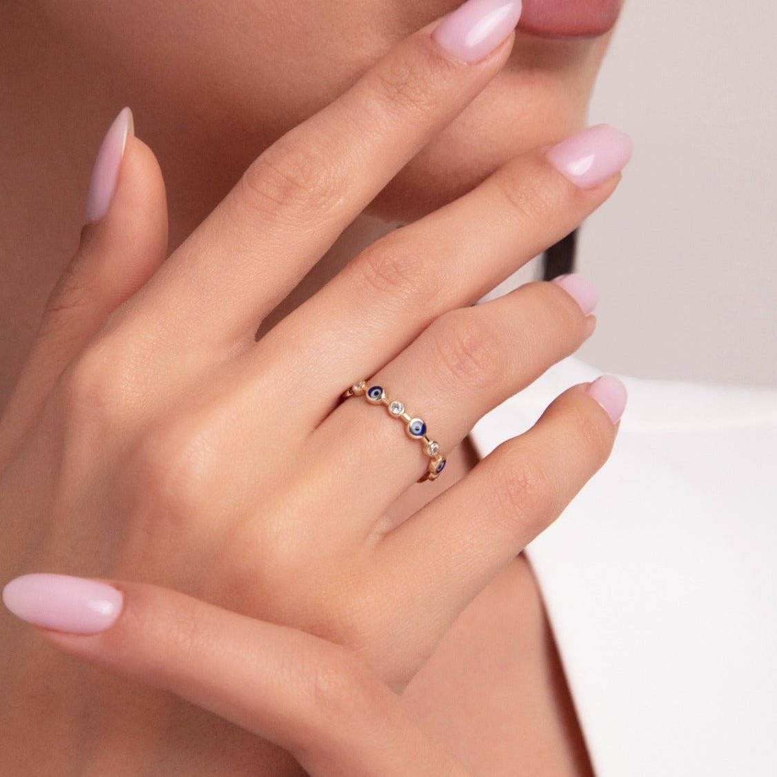 14K Guld Evil Eye Ring Dam – Skyddande Guldring - Noxlookjewelry