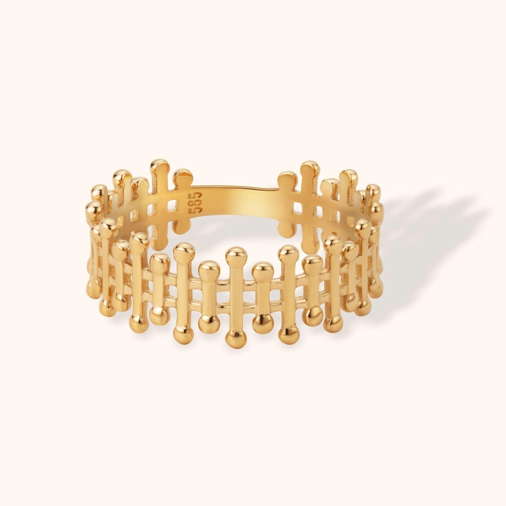 14K Guld Geometrisk Ring Dam – Modern Grid Guldring - Noxlookjewelry