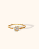14K Guld Halo Ring med Baguette Stenar – Elegant Tunn Rope Band Ring - Noxlookjewelry