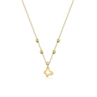 14K Guld Halsband med Fyrklöver Berlock och Guld pärlor - Elegant Minimalistiskt Lyckosmycke - Noxlookjewelry