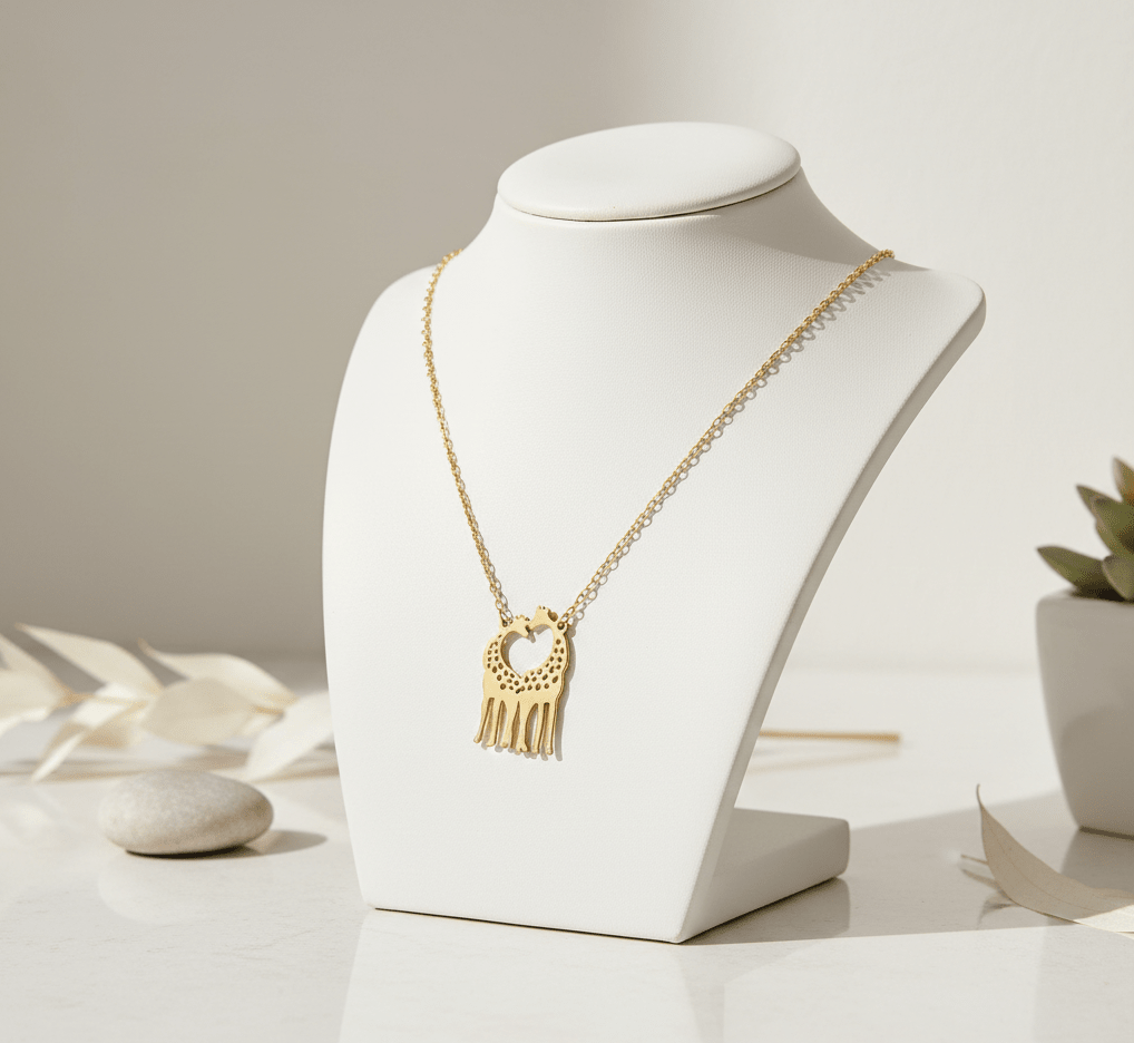 14K Guld Halsband med Giraffer som Skapar ett Hjärta - Elegant Djursmycke för Henne | Romantisk Gåva - Noxlookjewelry