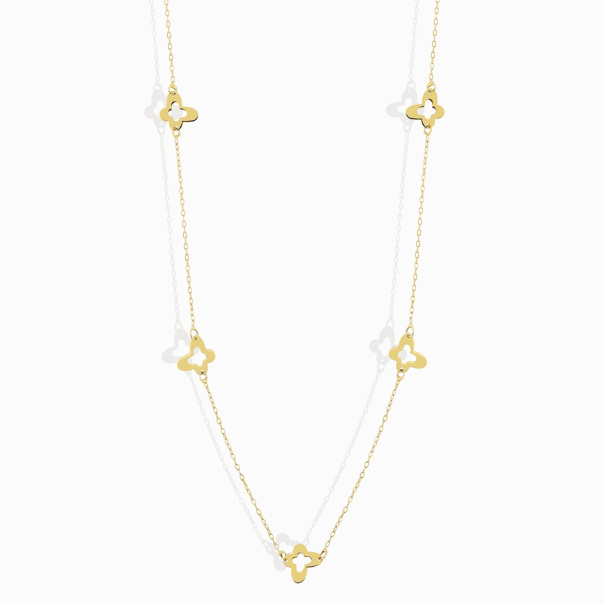 14K Guld Halsband med Tre Fyrklöver Berlocker - Elegant och Minimalistiskt Tursmycke - Noxlookjewelry