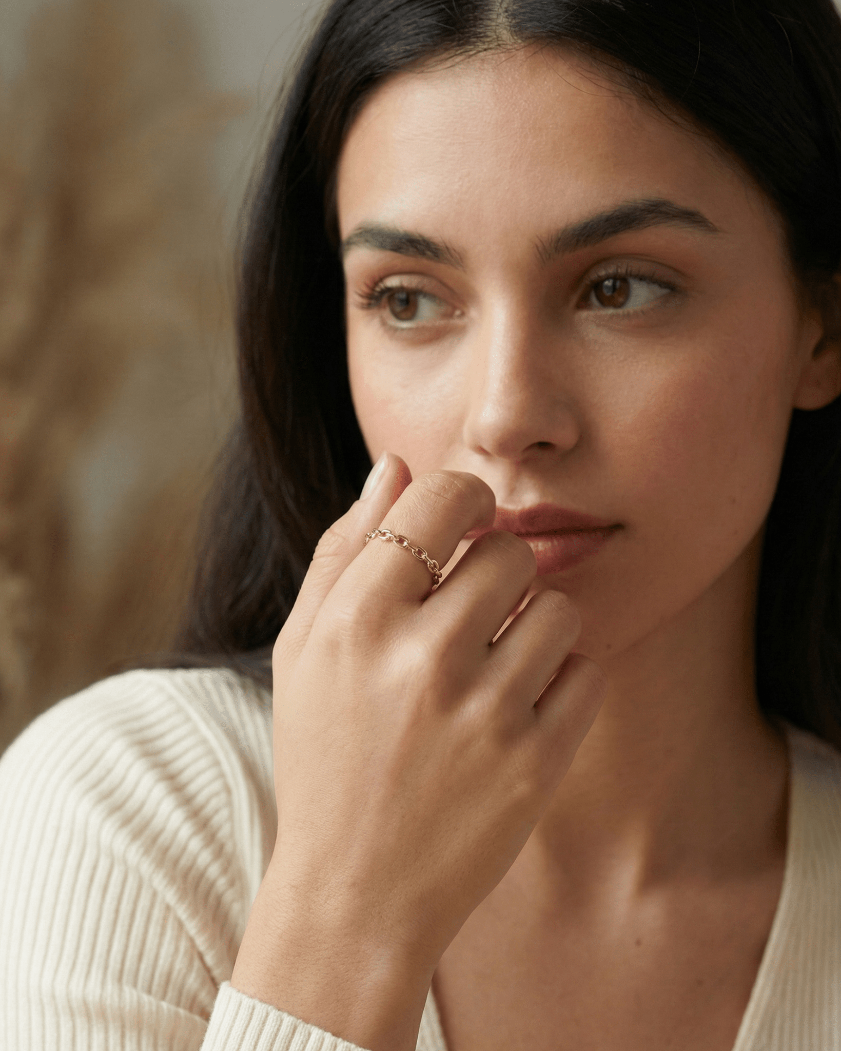 14K Guld Kedjering för Dam – Elegant Tunn Ring i Kedjedesign - Noxlookjewelry