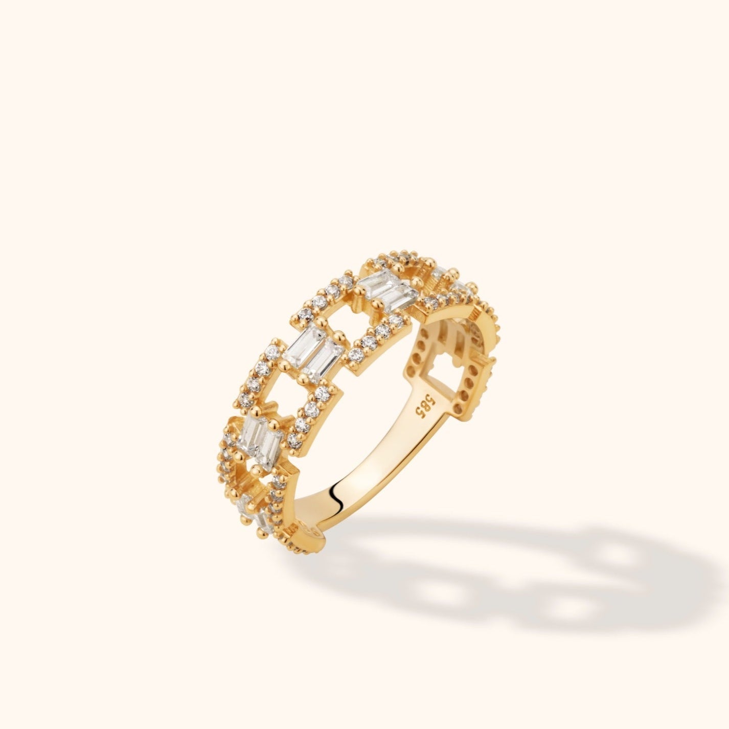 14K Guld Mosaic Eternity Ring Dam – Bred Guldring med Rektangulära och Runda Gnistrande Stenar - Noxlookjewelry