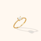 14K Guld Opal Ring Dam – Fyrkantig Opal med Pärlad Guldring - Noxlookjewelry