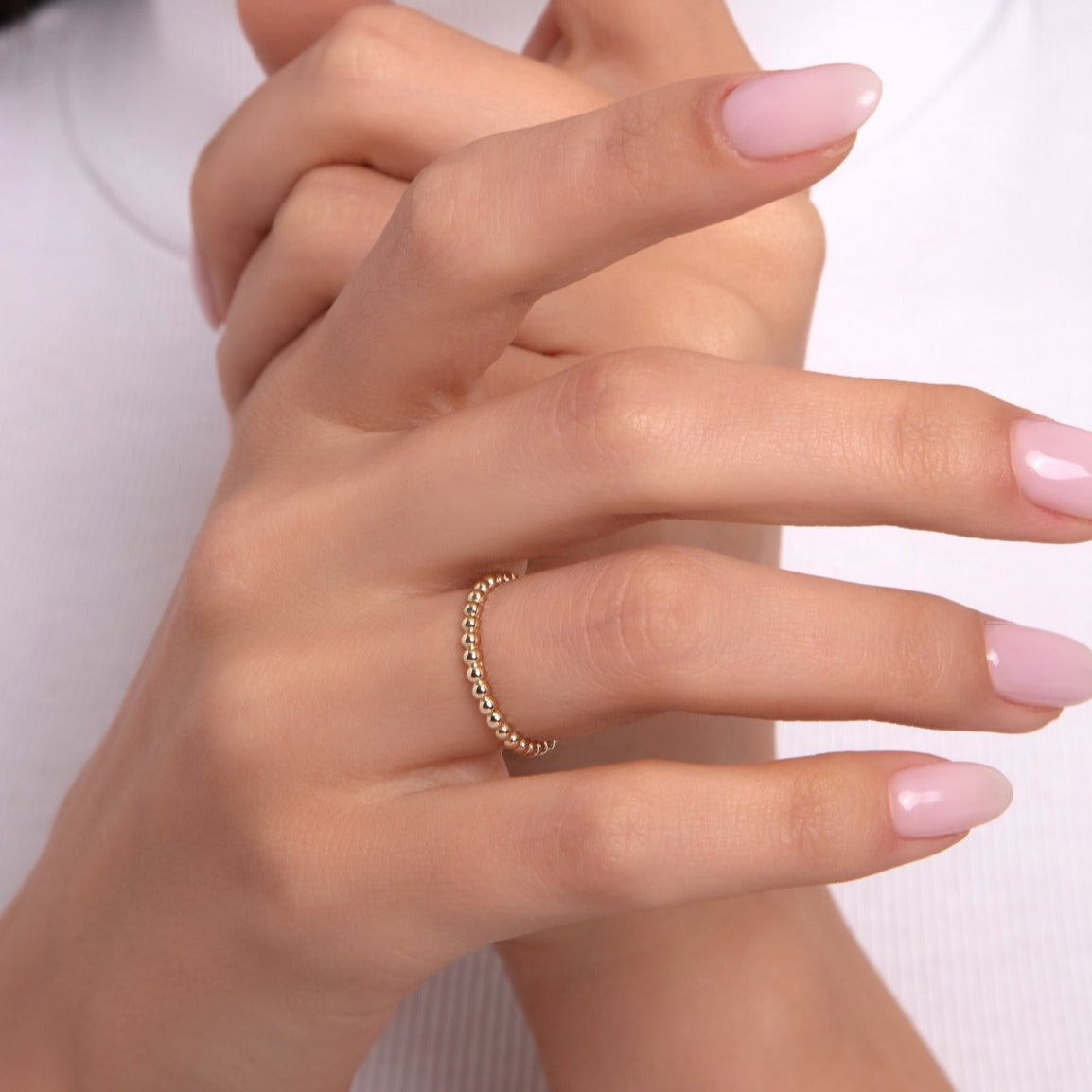 14K Guld Pärlad Ring Dam – Elegant Minimalistisk Stapelbar Guldring - Noxlookjewelry