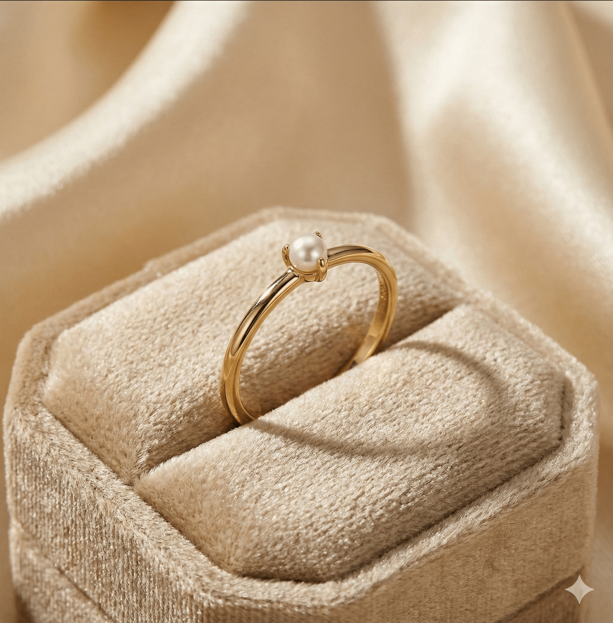 14K Guld Pärlring för Dam – Tunn Elegant Guldring med En Pärla - Noxlookjewelry