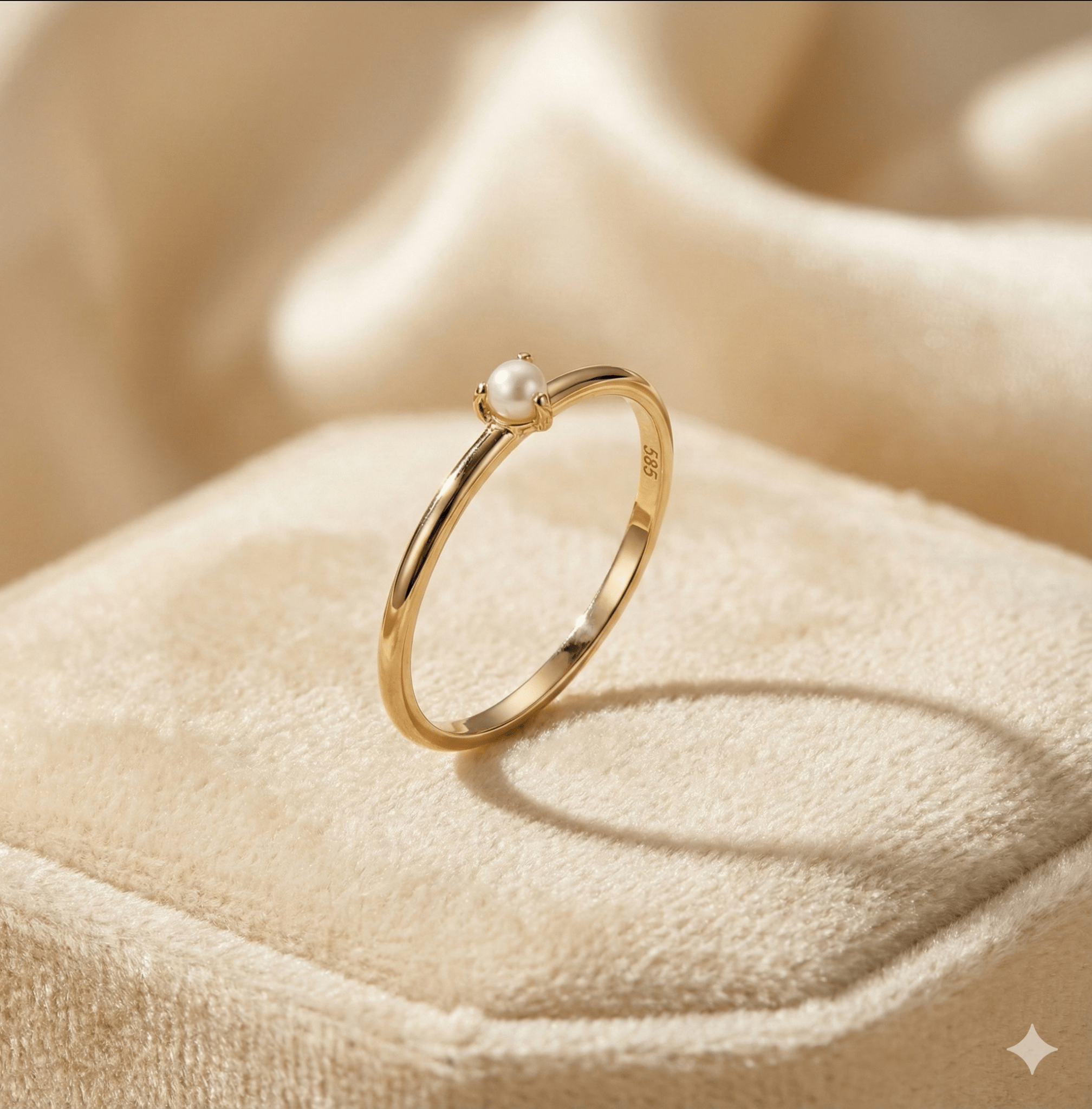 14K Guld Pärlring för Dam – Tunn Elegant Guldring med En Pärla - Noxlookjewelry