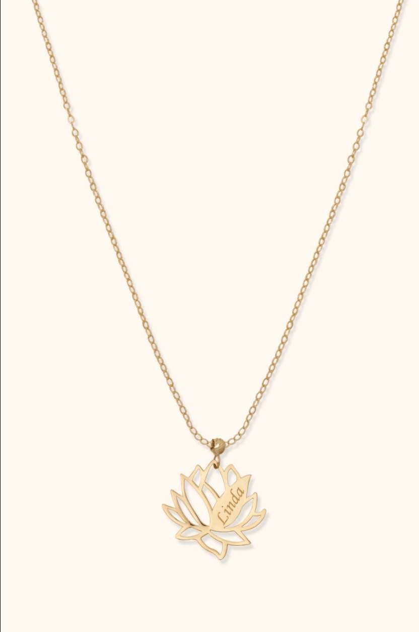 14K Guld Personligt Lotushalsband med Gravyr | Köp Online - Noxlookjewelry