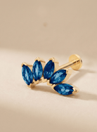 14K Guld Piercing Med Blå Marquise Clusterdesign I Elegant Bladstil - Noxlookjewelry