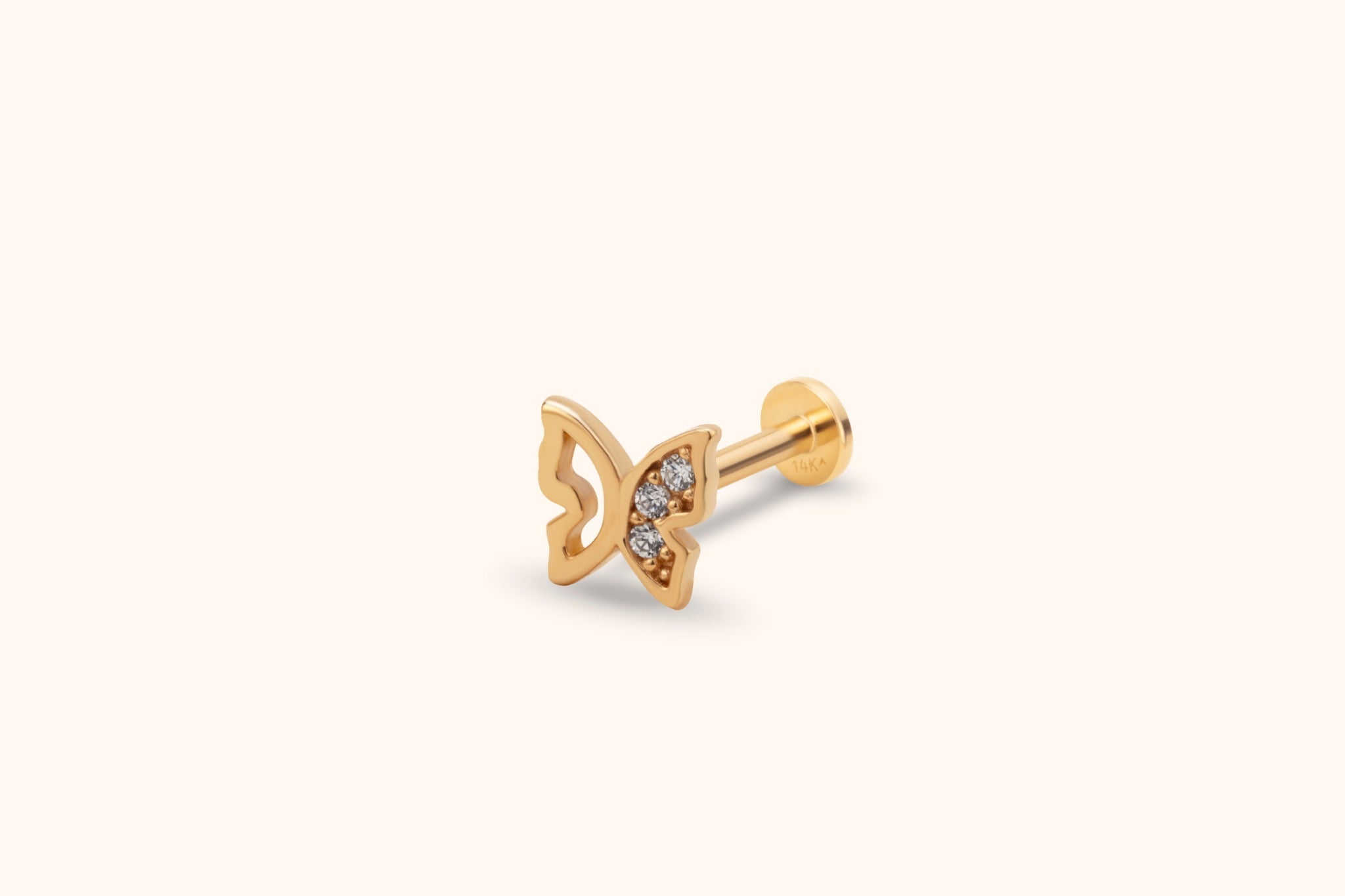 14K Guld Piercing Med Fjärilsmotiv Och Elegant Asymmetrisk Design - Noxlookjewelry