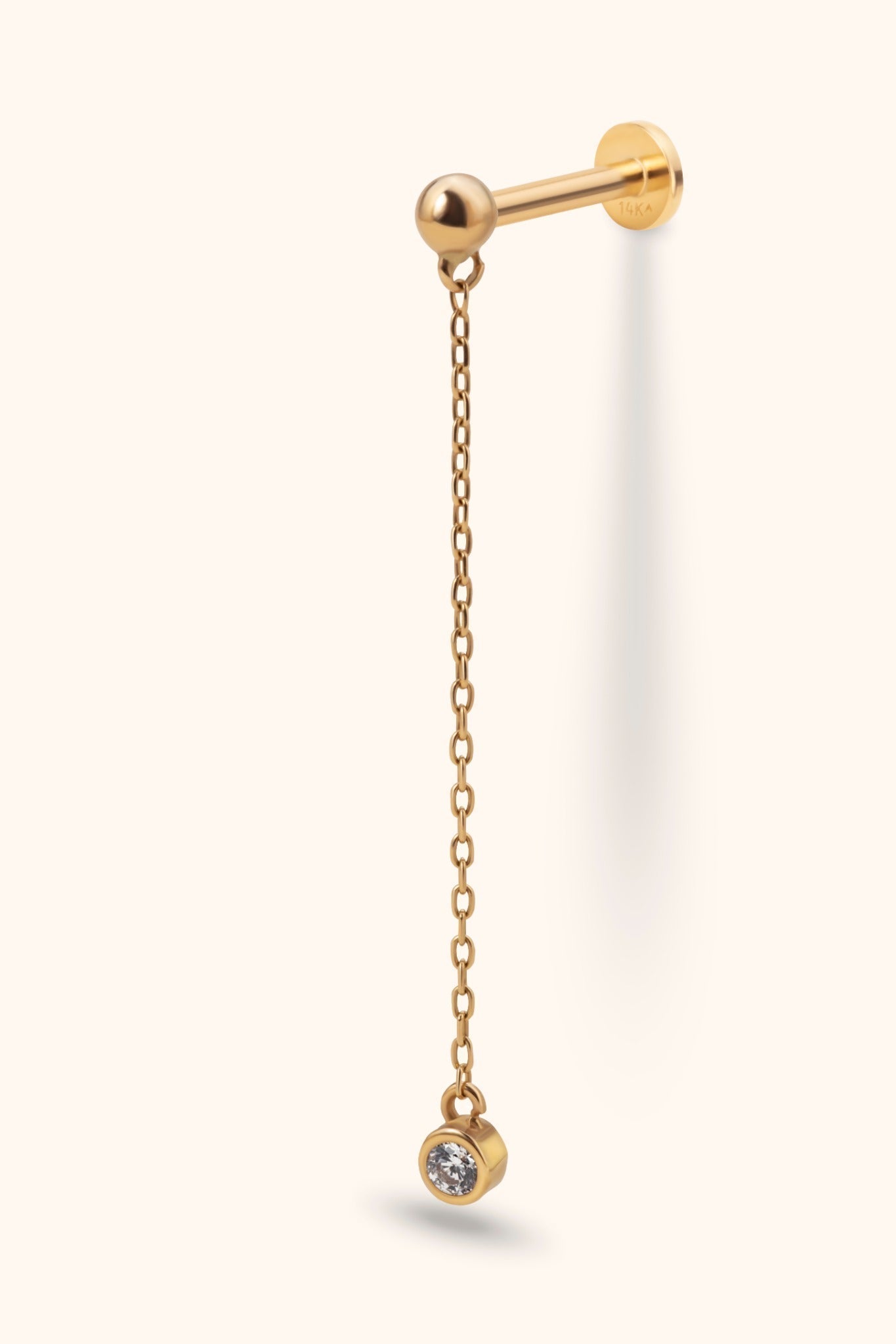 14K Guld Piercing Med Hängande Kedja Och Bezelinfattad Sten - Noxlookjewelry