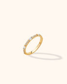 14K Guld Ring Dam med Baguette och Runda Stenar – Elegant Tunn Stapelbar Guldring - Noxlookjewelry
