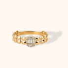 14K Guld Ring Dam med Baguette Sten – Elegant Kedjedesign Guldring - Noxlookjewelry
