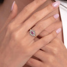 14K Guld Ring Dam med Röd Sten – Blad Design Guldring - Noxlookjewelry