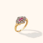 14K Guld Ring Dam med Röd Sten – Blad Design Guldring - Noxlookjewelry