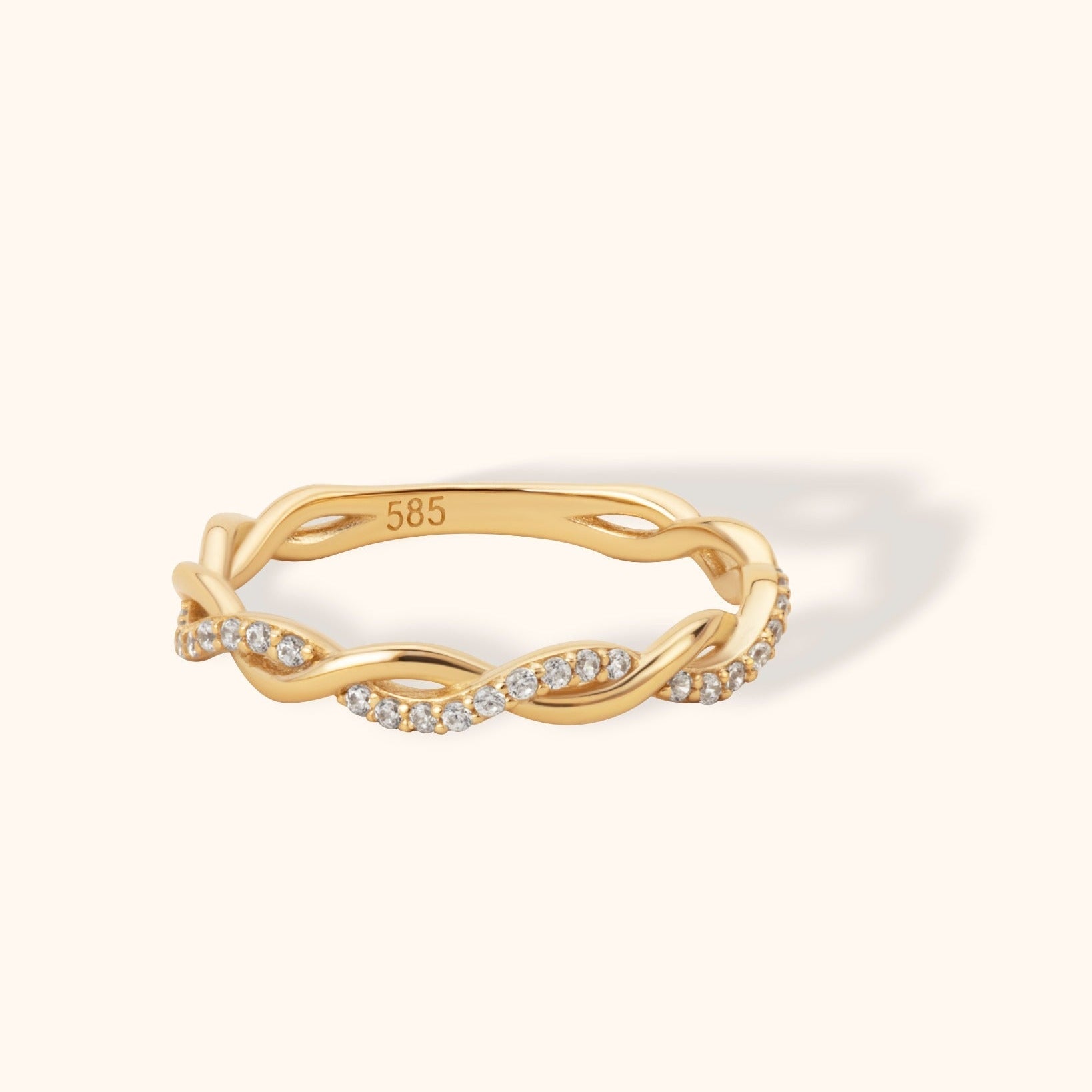 14K Guld Ring Dam med Stenar – Tvinnad Elegant Guldring - Noxlookjewelry