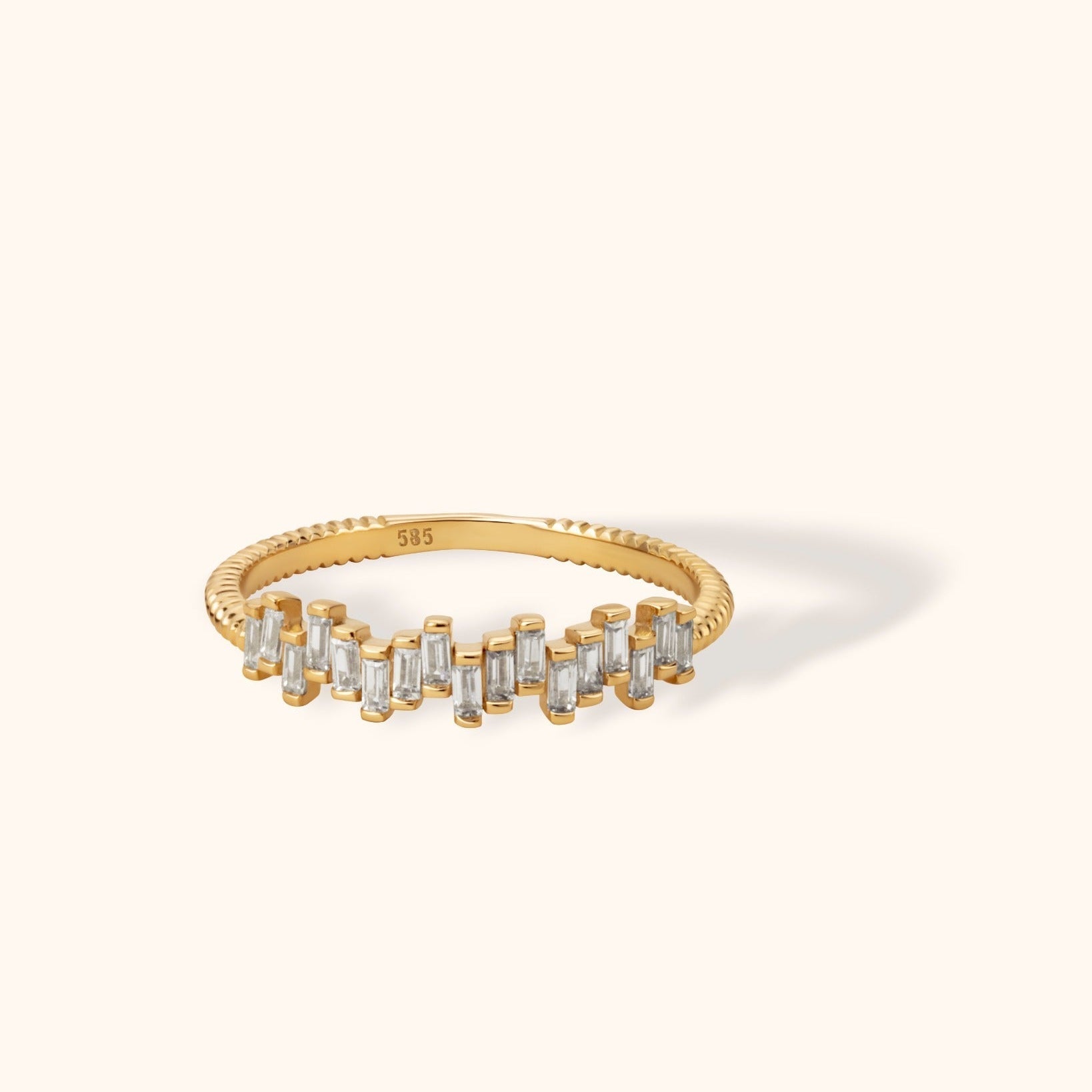 14K Guld Ring för Dam – Elegant Baguette Eternity Ring med Rektangulära Stenar - Noxlookjewelry
