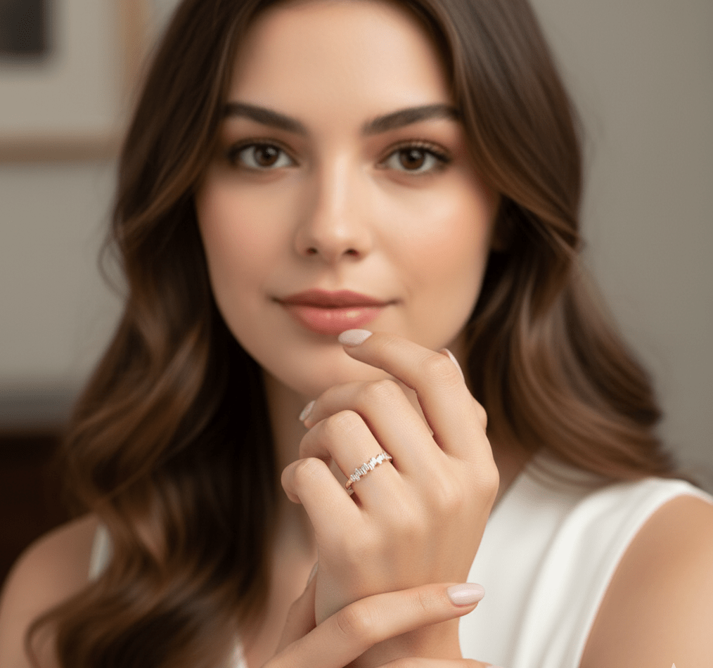 14K Guld Ring för Dam – Elegant Baguette Eternity Ring med Rektangulära Stenar - Noxlookjewelry