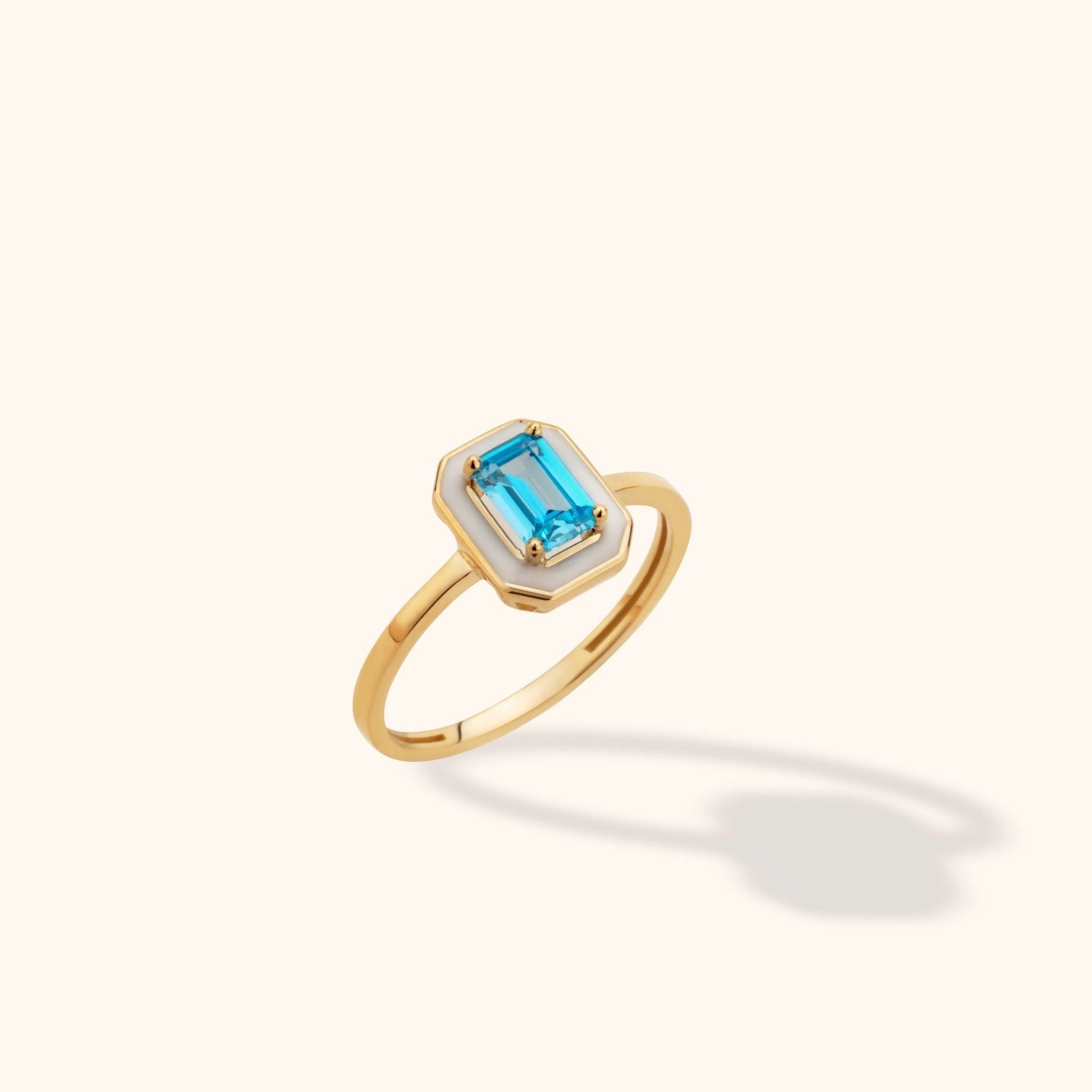 14K Guld Ring med Blå Sten för Dam – Elegant Designring med Emaljdetalj - Noxlookjewelry