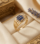 14K Guld Ring med Blå Stenar för Dam – Bred Designring med Gnistrande Detaljer - Noxlookjewelry