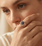 14K Guld Ring med Blå Stenar för Dam – Bred Designring med Gnistrande Detaljer - Noxlookjewelry