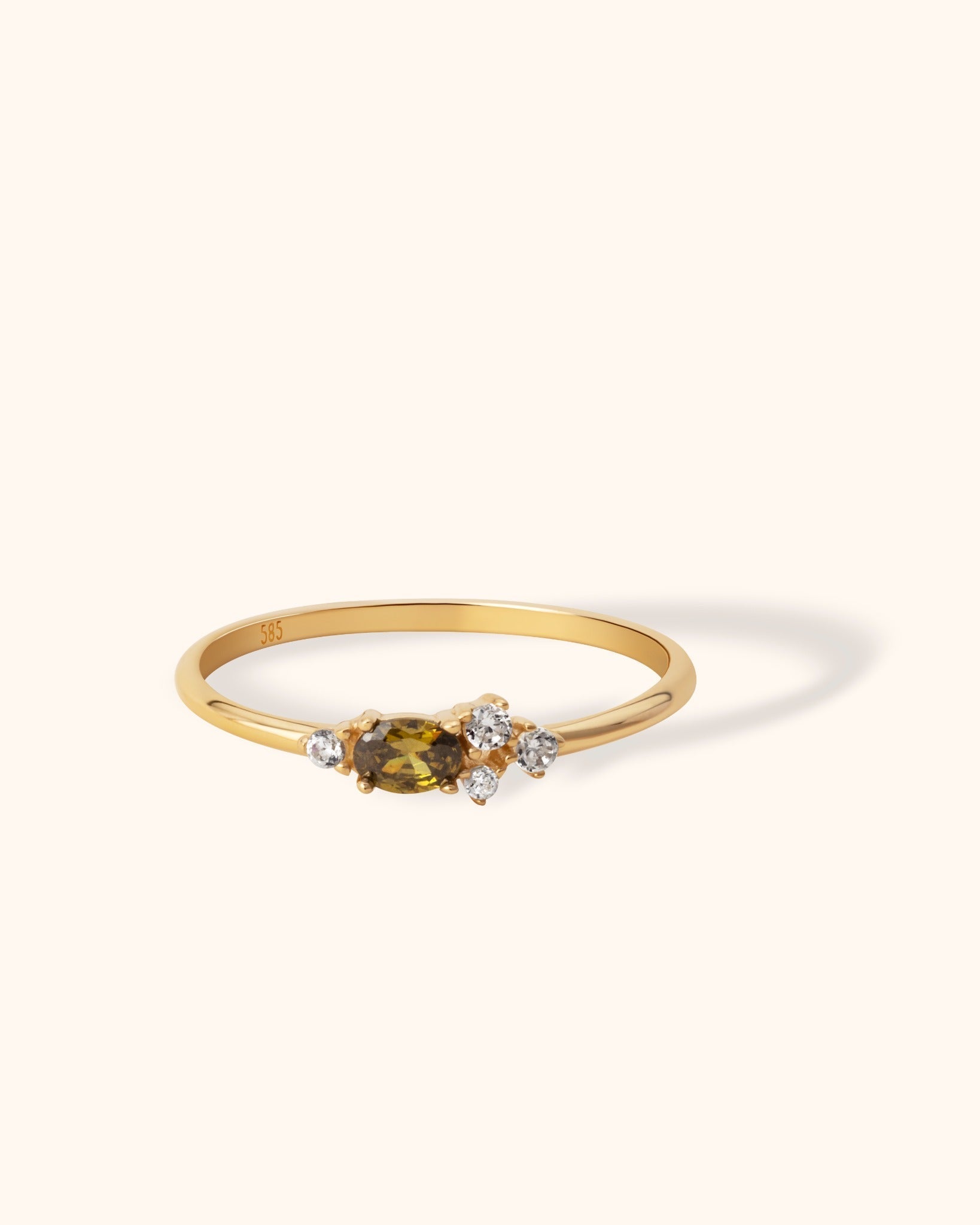 14K Guld Ring med Brun Sten för Dam – Tunn Elegant Guldring med Små Stenar - Noxlookjewelry