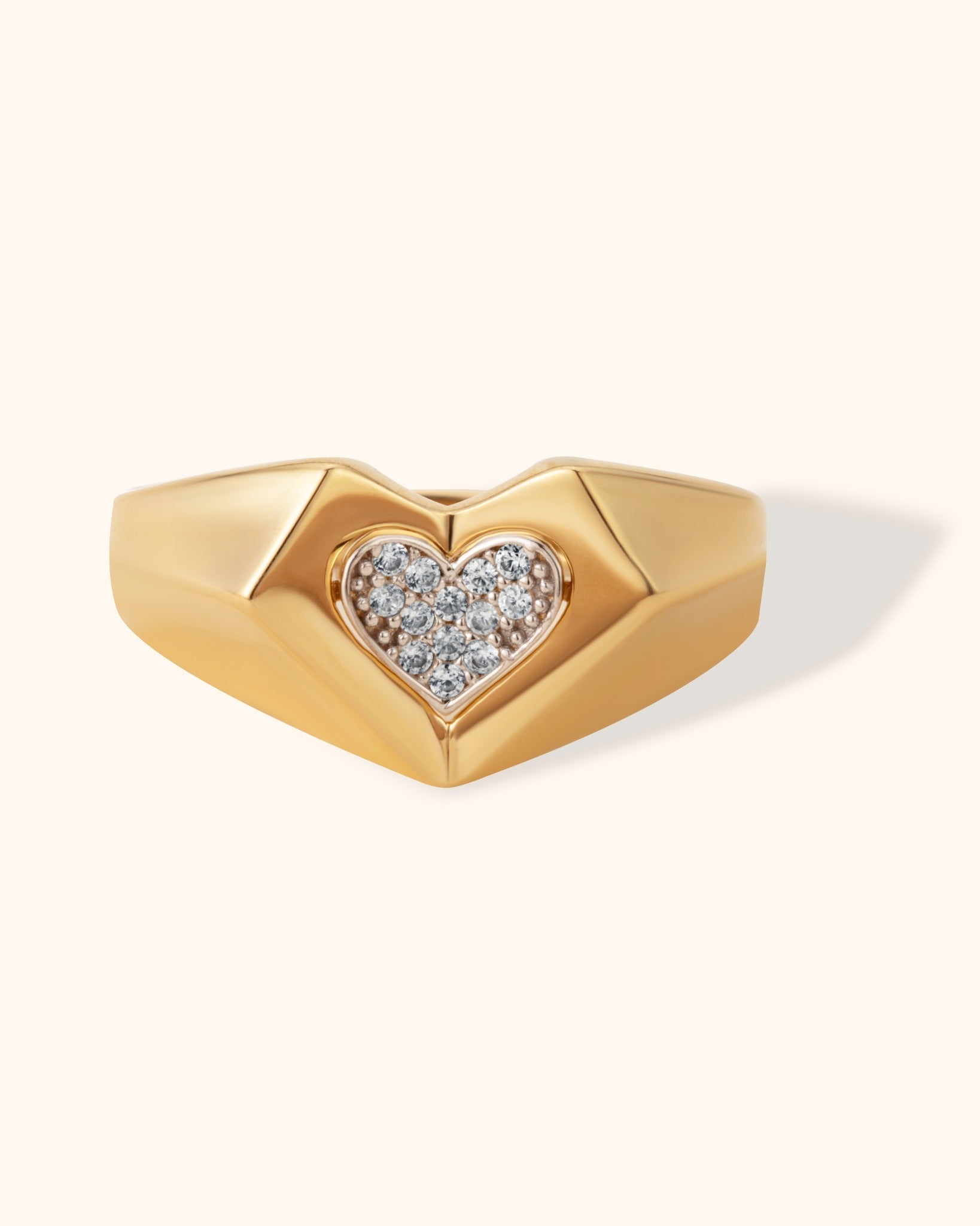 14K Guld Ring med Hjärta och Stenar för Dam – Elegant Signetring i Äkta Guld - Noxlookjewelry
