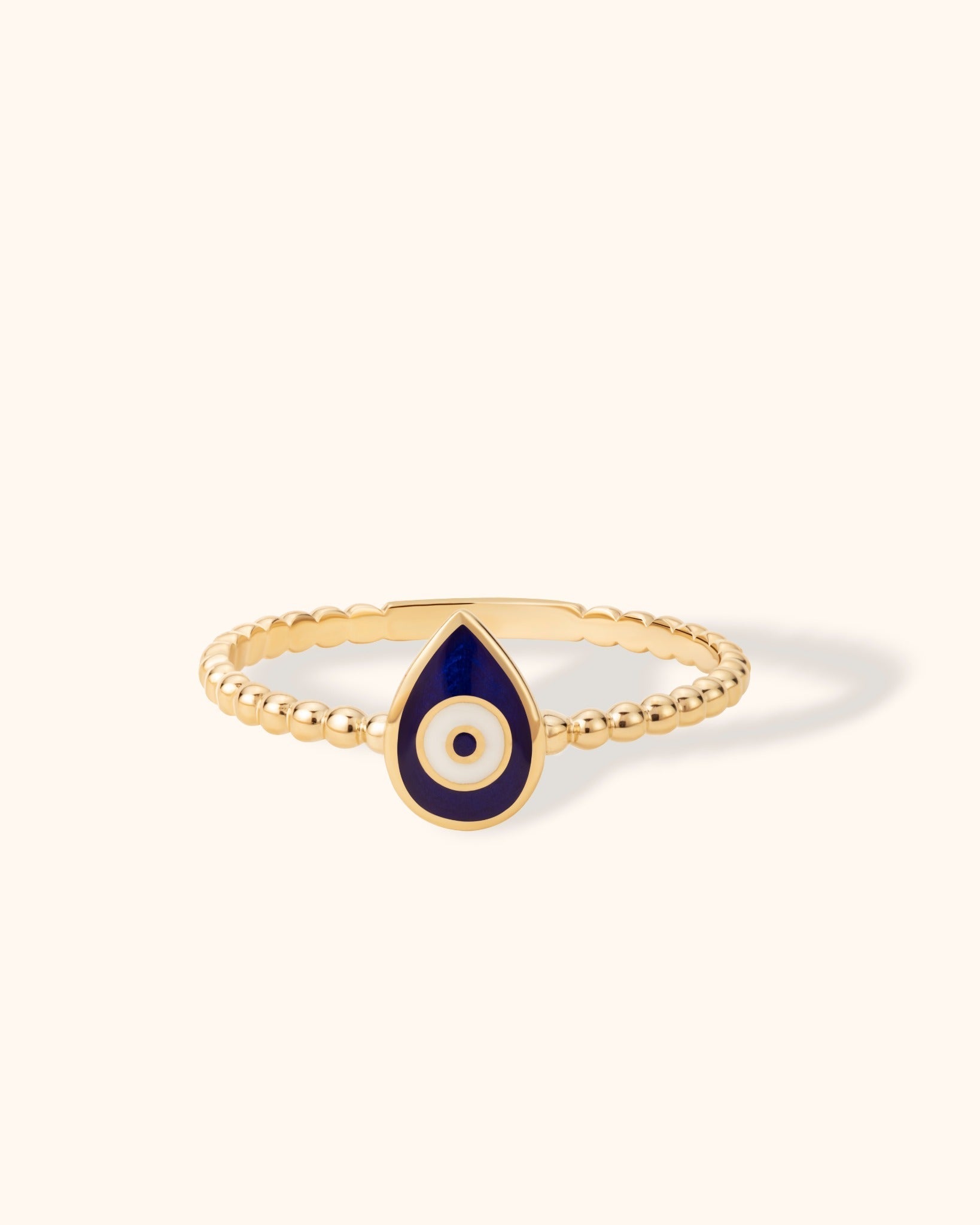 14K Guld Ring med Öga för Dam – Droppformad Guldring i Minimalistisk Design - Noxlookjewelry