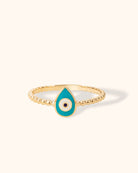 14K Guld Ring med Turkost Öga för Dam – Droppformad Elegant Guldring - Noxlookjewelry