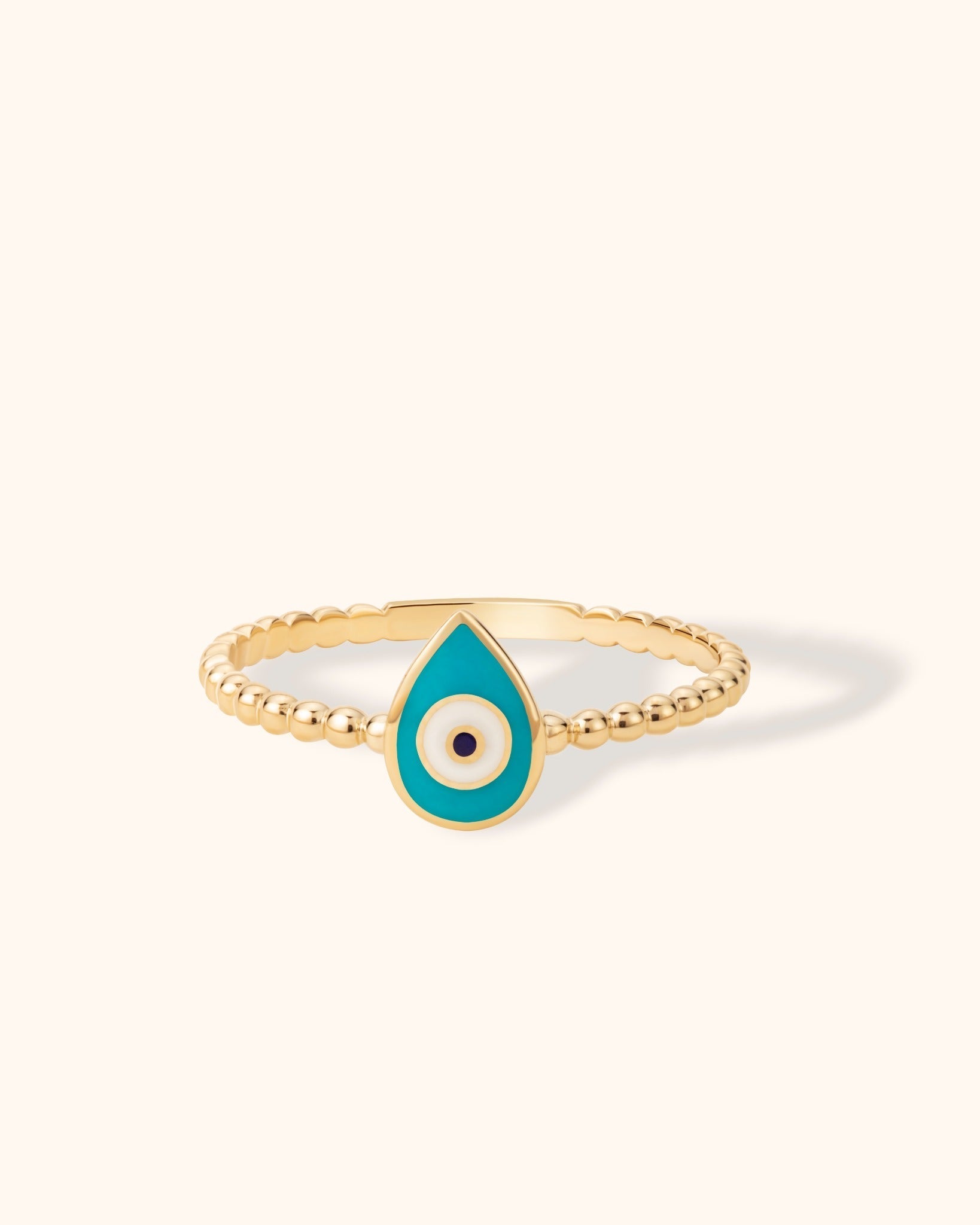 14K Guld Ring med Turkost Öga för Dam – Droppformad Elegant Guldring - Noxlookjewelry