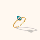 14K Guld Ring med Turkost Öga för Dam – Droppformad Elegant Guldring - Noxlookjewelry