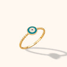 14K Guld Ring med Turkost Öga för Dam – Elegant Guldring med Kulband - Noxlookjewelry