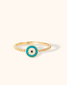 14K Guld Ring med Turkost Öga för Dam – Elegant Guldring med Kulband - Noxlookjewelry