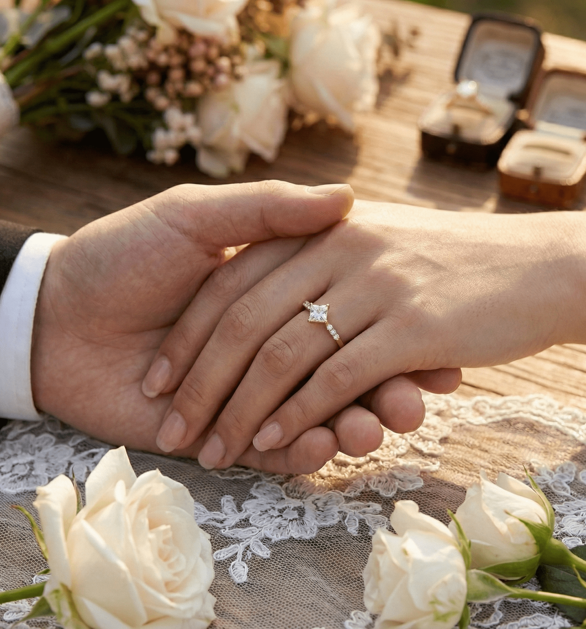 14K Guld Solitärring för Dam – Elegant Ring med Fyrkantig Mittsten - Noxlookjewelry