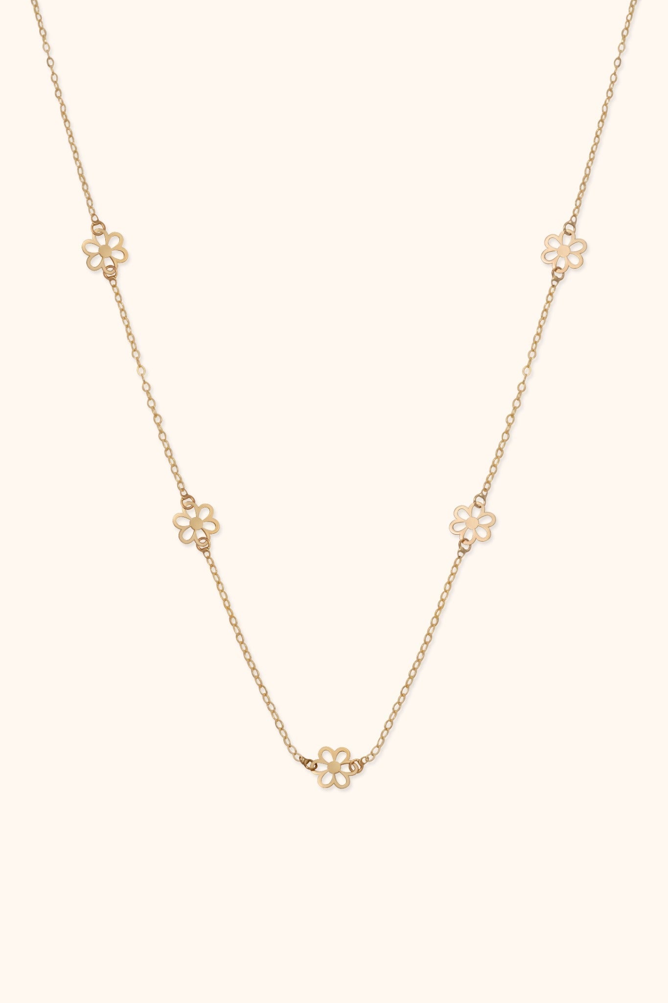 14K Guld Station Halsband med Utskurna Blommor - Elegant Minimalistisk Kedja för Damer - Noxlookjewelry