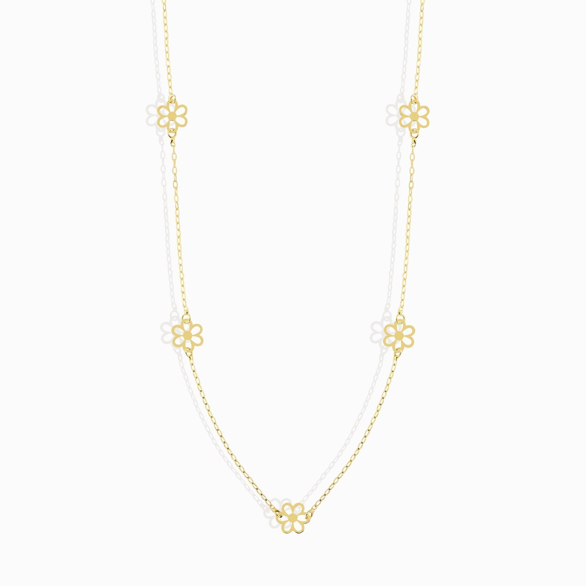 14K Guld Station Halsband med Utskurna Blommor - Elegant Minimalistisk Kedja för Damer - Noxlookjewelry