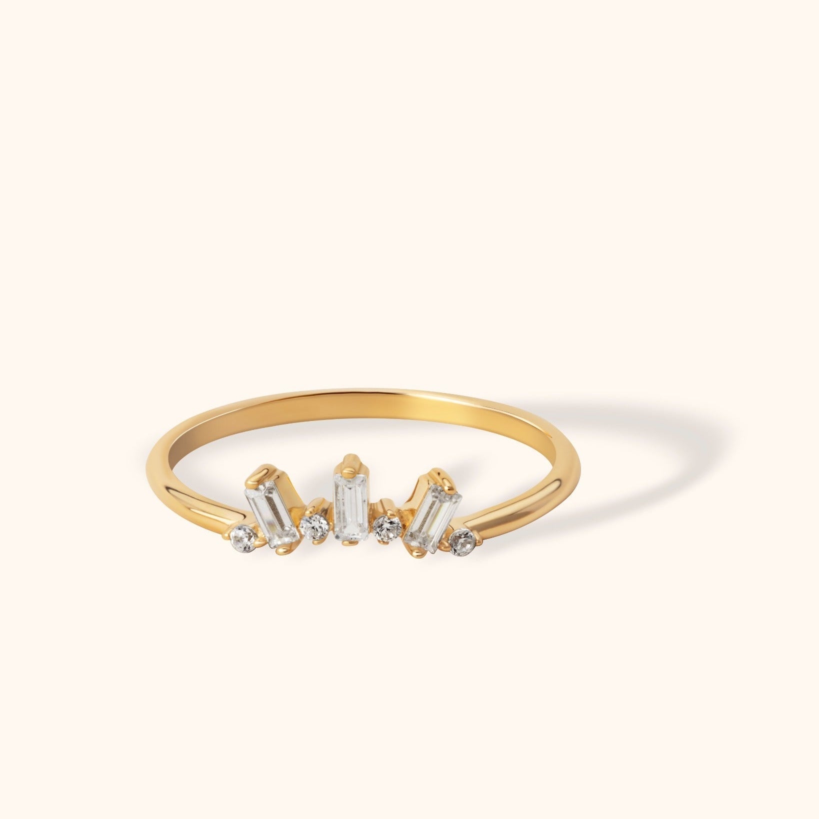14K Guld Tiara Ring Dam – Elegant Baguette Guldring - Noxlookjewelry